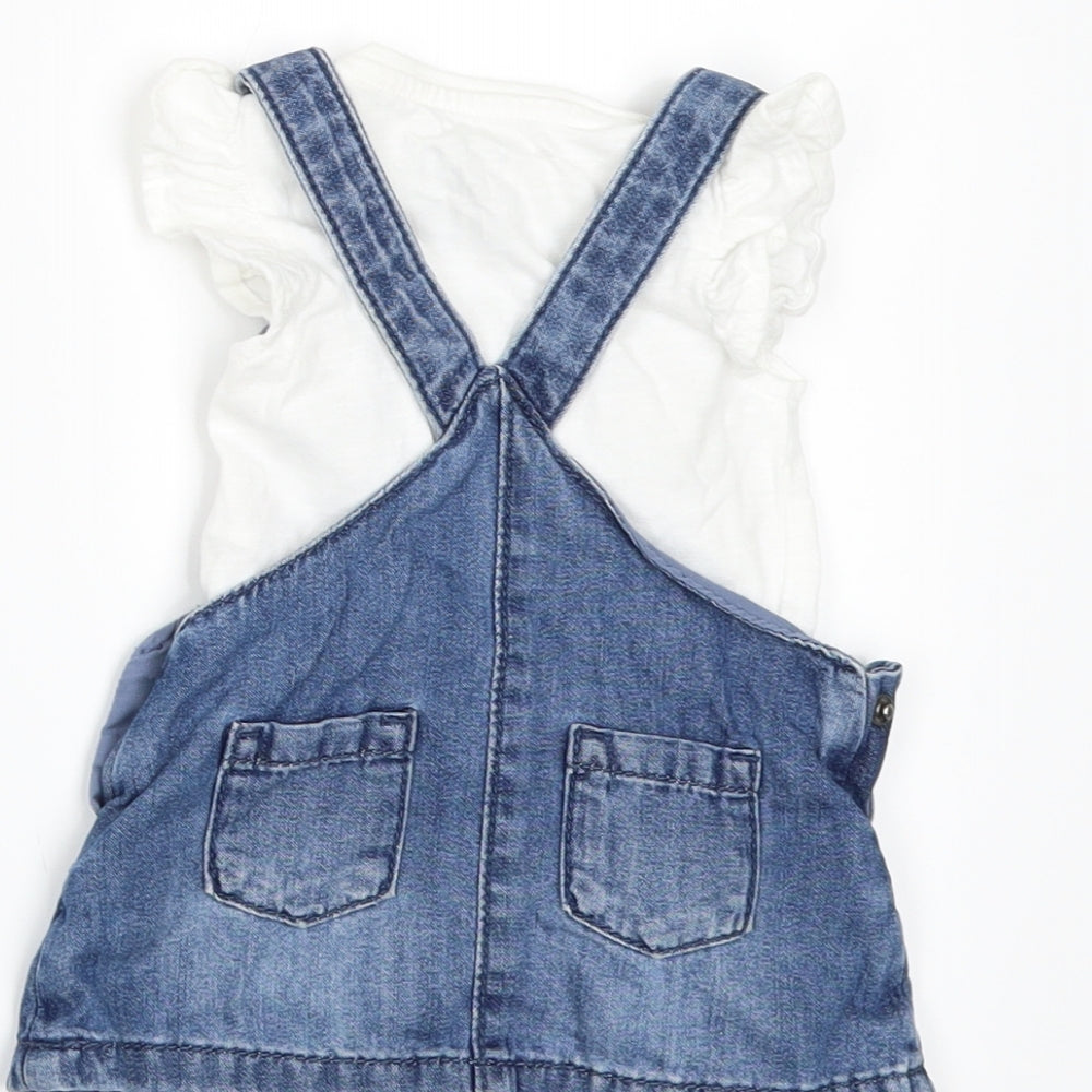 F&F Girls Blue  Denim A-Line  Size Newborn  - pinafore dress and tshirt