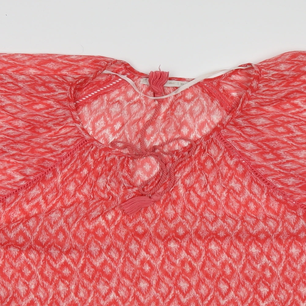 Casual Womens Orange Geometric Chiffon Tunic Blouse Size XL
