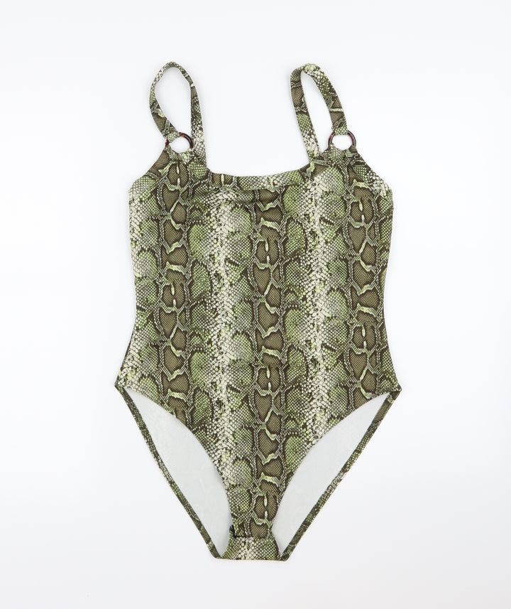 PRETTYLITTLETHING Womens Green Animal Print Bodysuit One-Piece Size 10