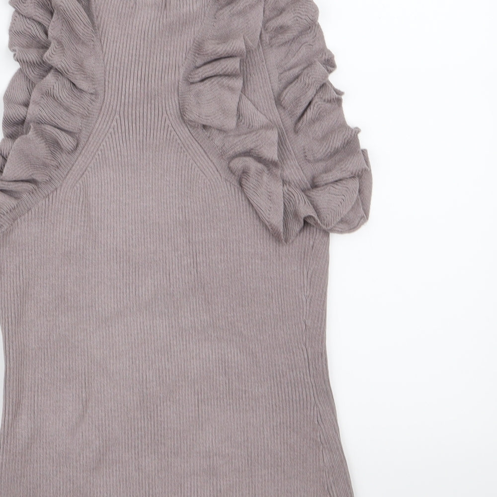 H&M Womens Grey  Knit Pullover Jumper Size S  - Frill Detail