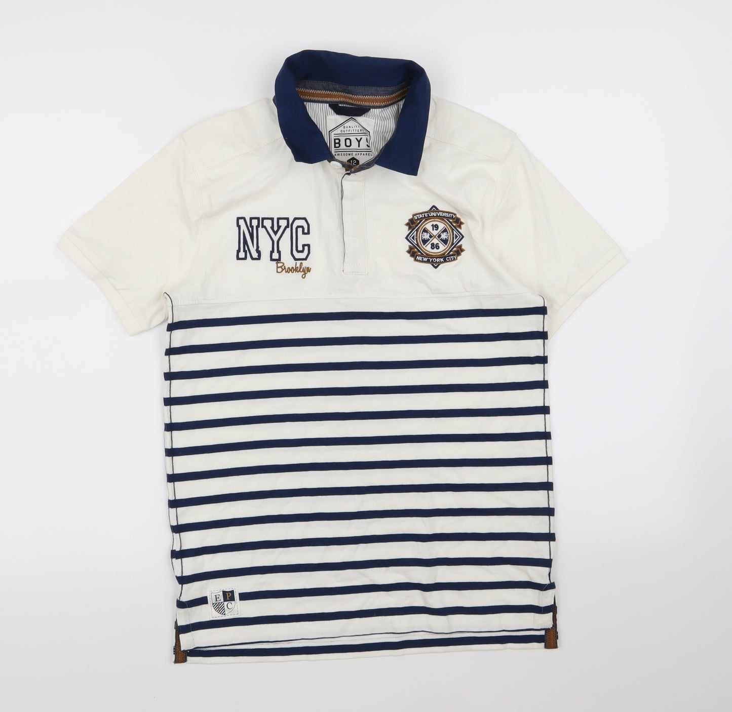 Matalan Boys White Striped  Basic Polo Size 12 Years