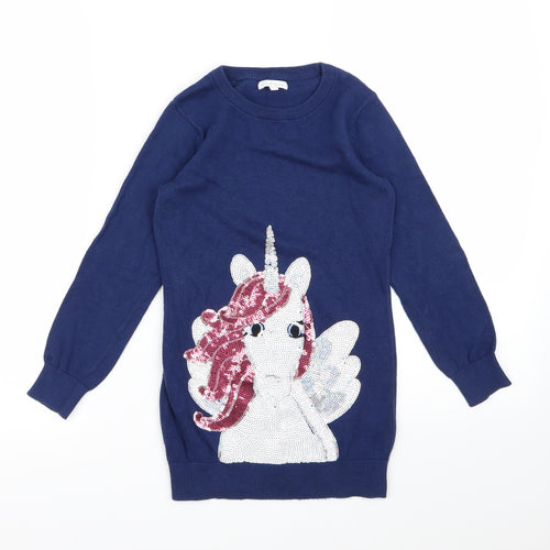 Bluezoo Girls Blue  Knit Pullover Jumper Size 7-8 Years  - Unicorn