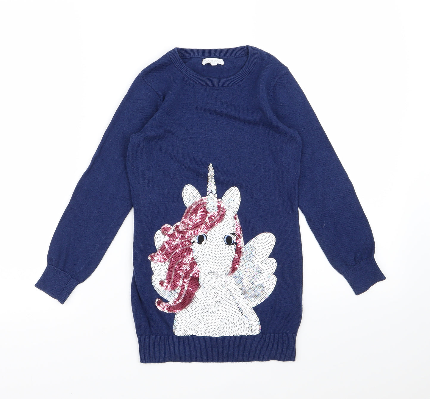 Bluezoo Girls Blue  Knit Pullover Jumper Size 7-8 Years  - Unicorn