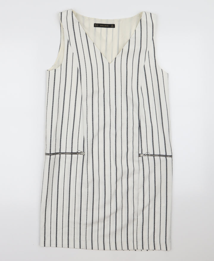 Zara Womens White Striped Pinafore/Dungaree Dress Size XS