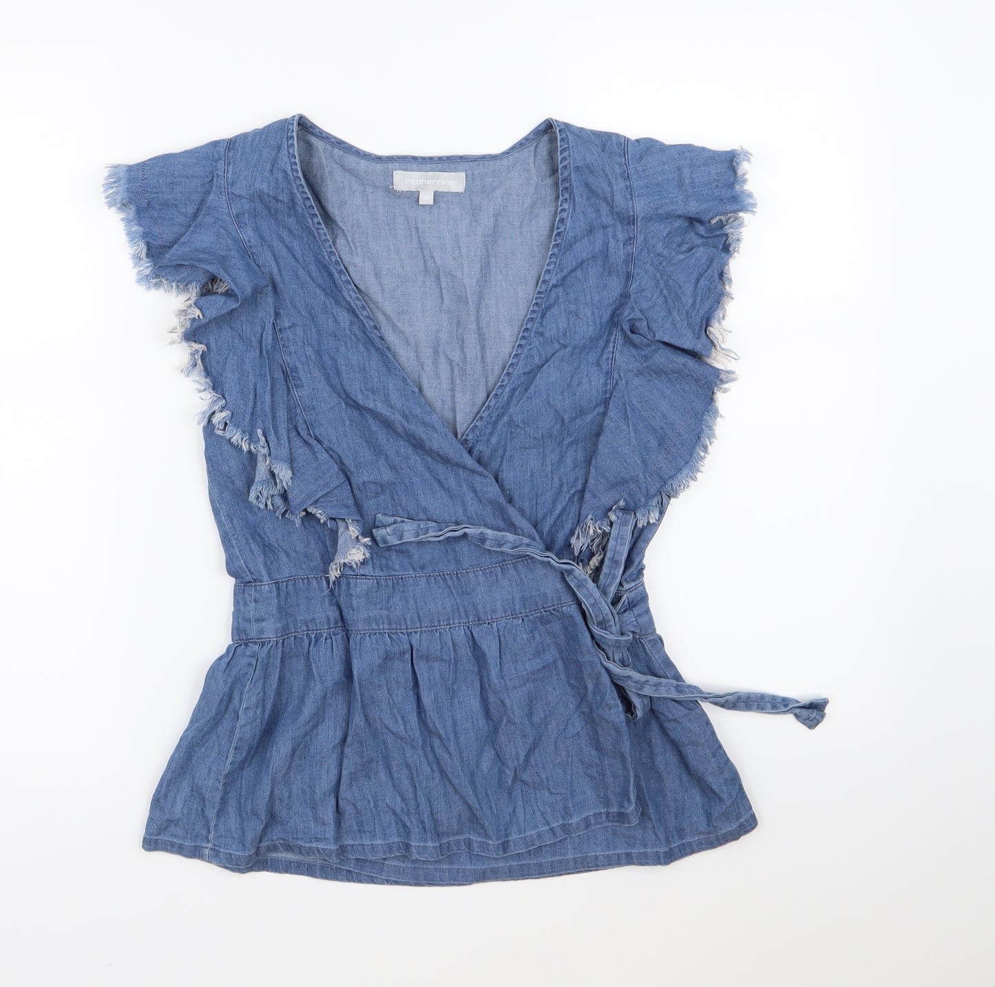 Red Herring Womens Blue  Denim Wrap Blouse Size 10