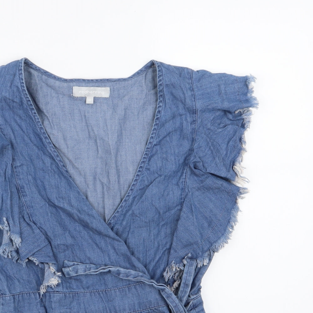 Red Herring Womens Blue  Denim Wrap Blouse Size 10