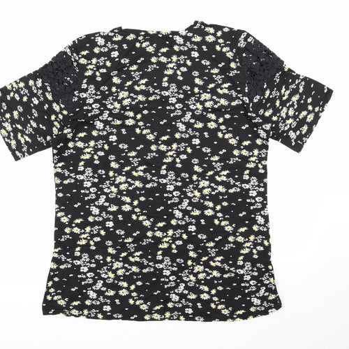 Studio Womens Black Floral  Basic T-Shirt Size 16