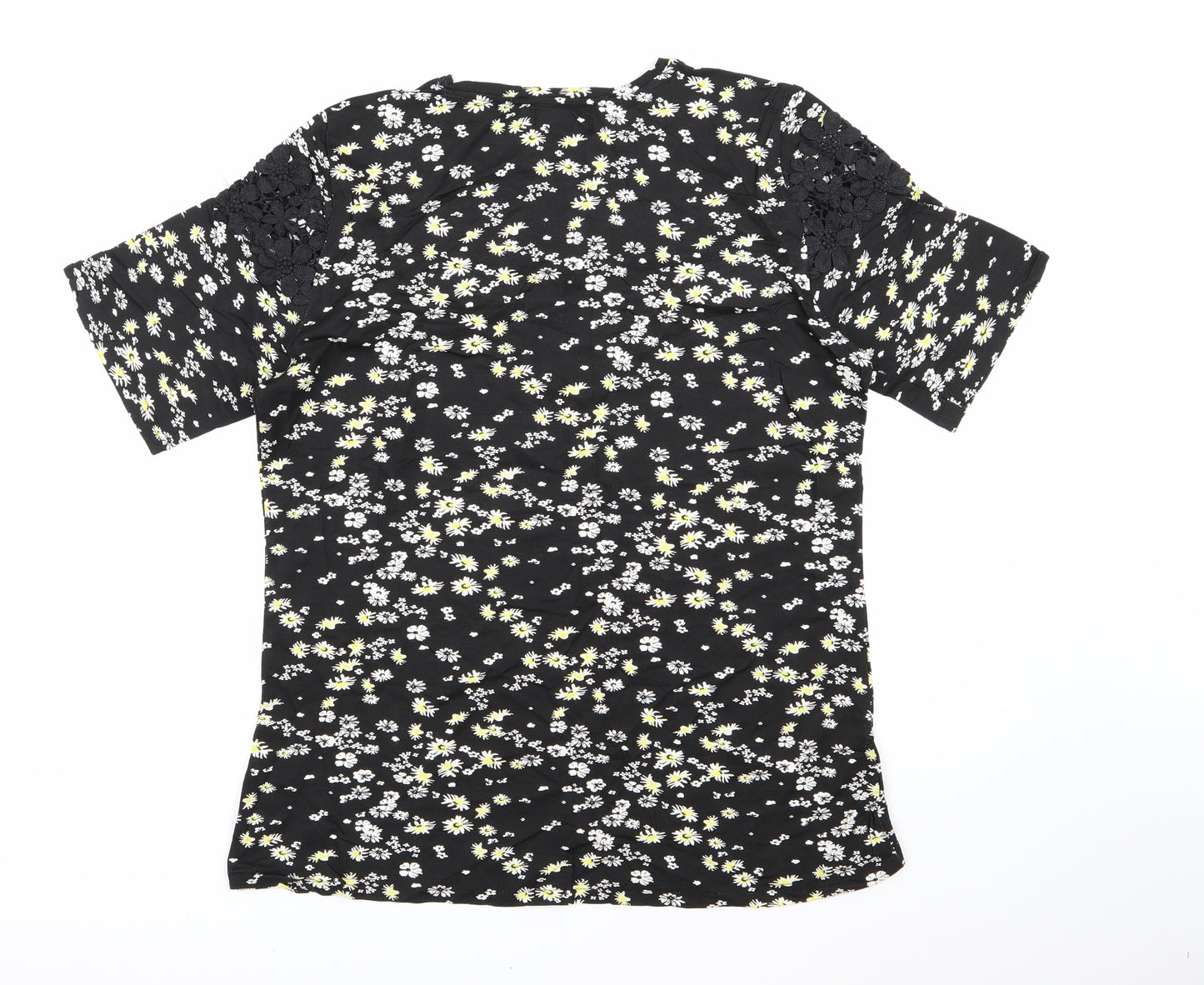Studio Womens Black Floral  Basic T-Shirt Size 16