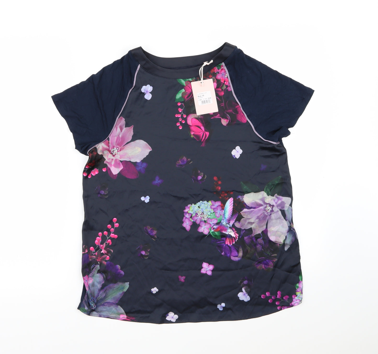Debenhams Womens Blue Floral Satin Top Pyjama Top Size 10