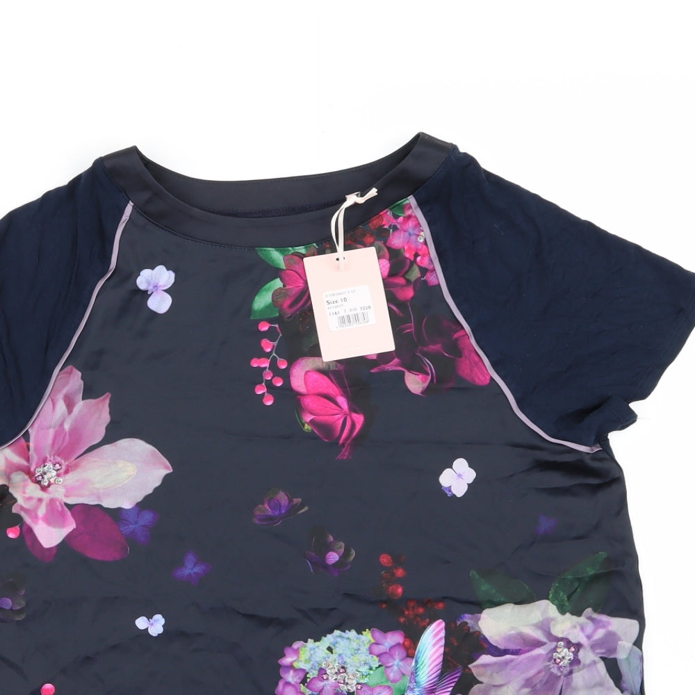 Debenhams Womens Blue Floral Satin Top Pyjama Top Size 10