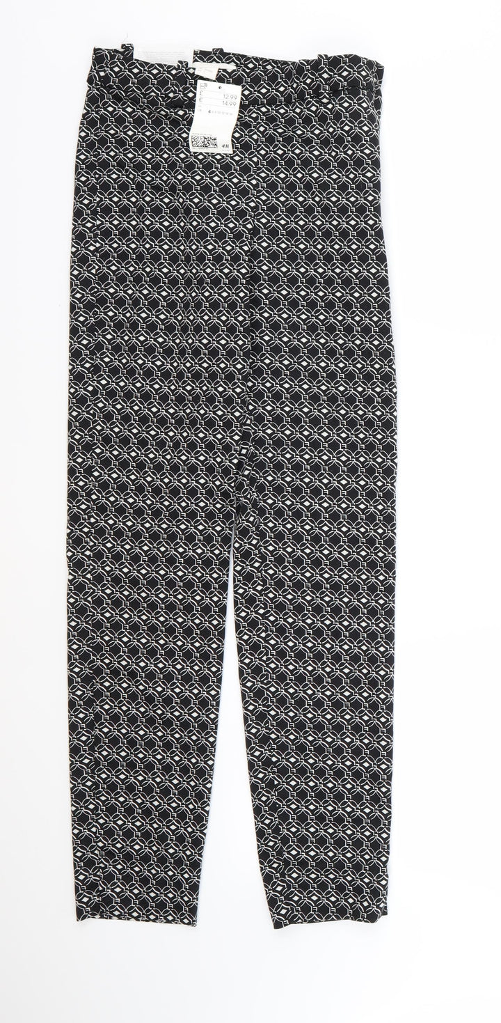 H&M Womens Black Geometric Trousers Size 6 L26 in