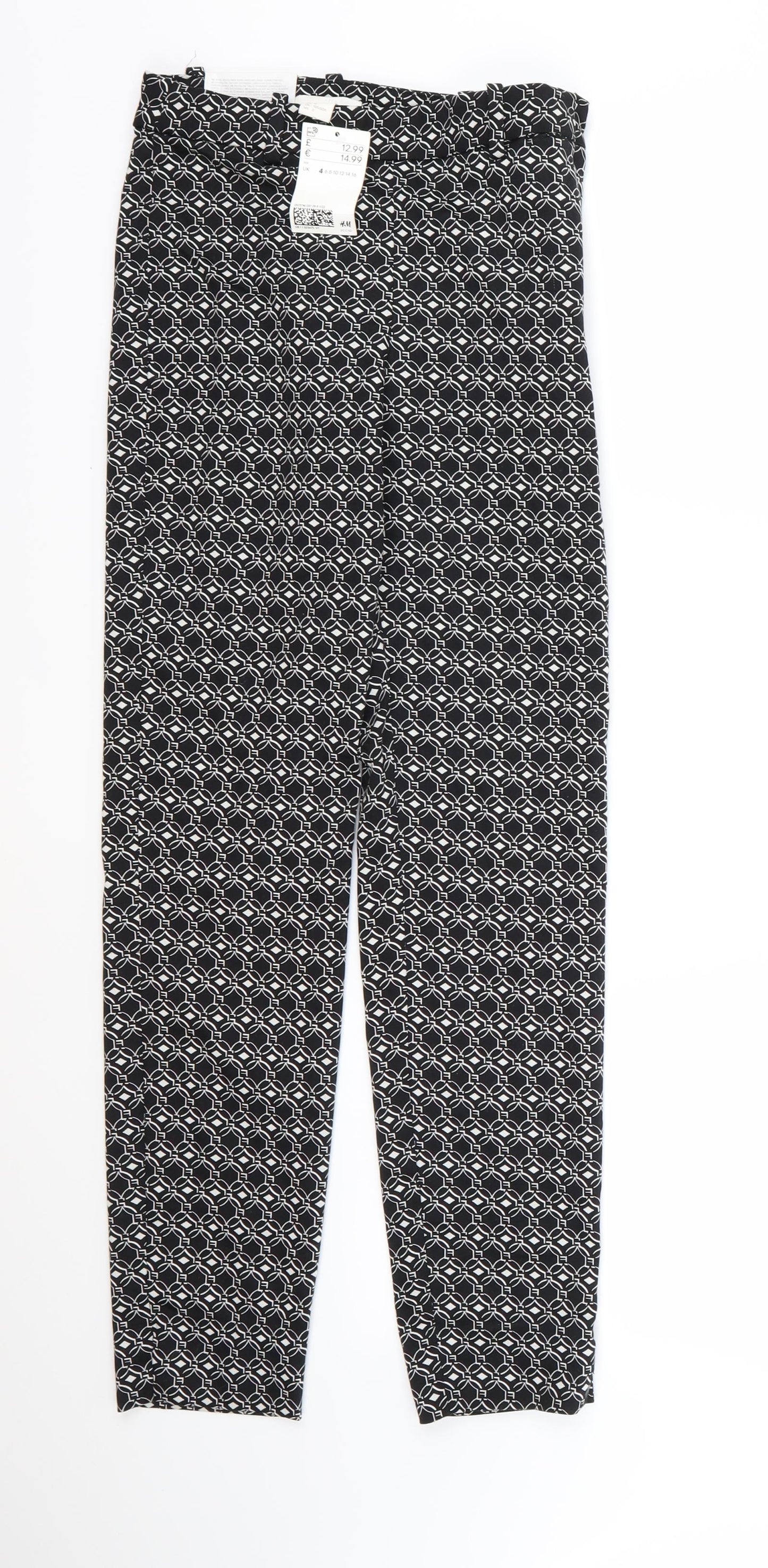 H&M Womens Black Geometric  Trousers  Size 6 L26 in