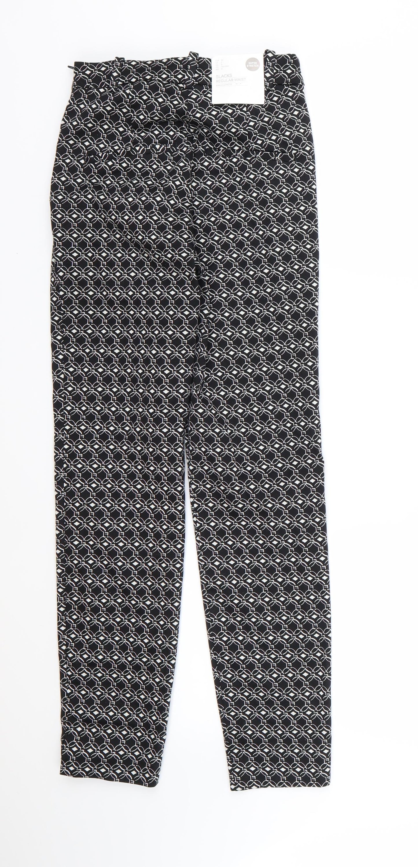 H&M Womens Black Geometric  Trousers  Size 6 L26 in