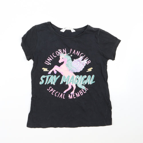 H&M Girls Black   Basic T-Shirt Size 9-10 Years  - Unicorn