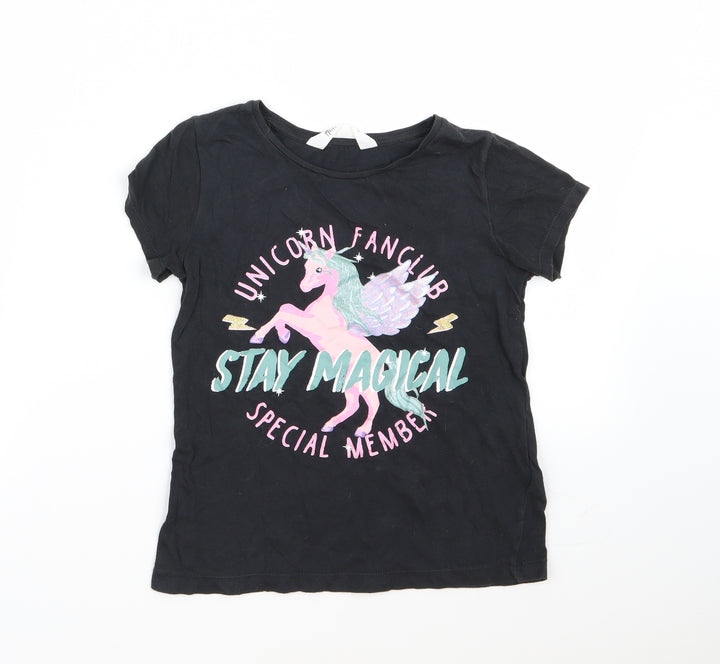 H&M Girls Black   Basic T-Shirt Size 9-10 Years  - Unicorn