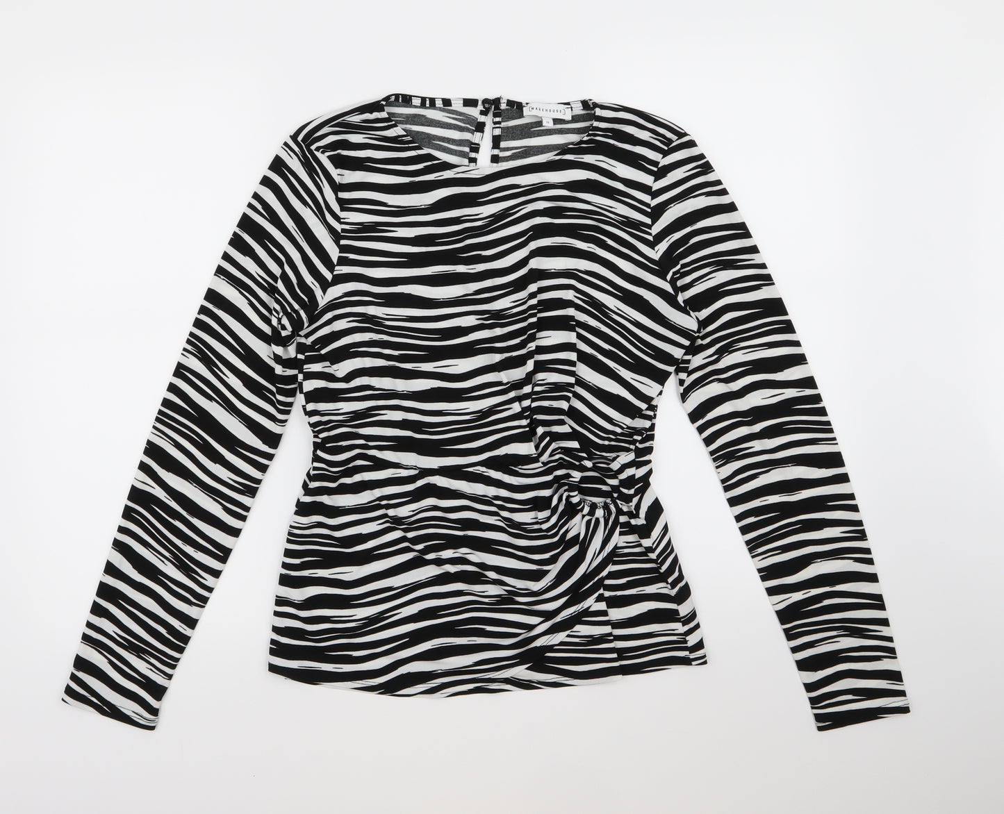 Warehouse Womens Black Animal Print  Basic Blouse Size 12