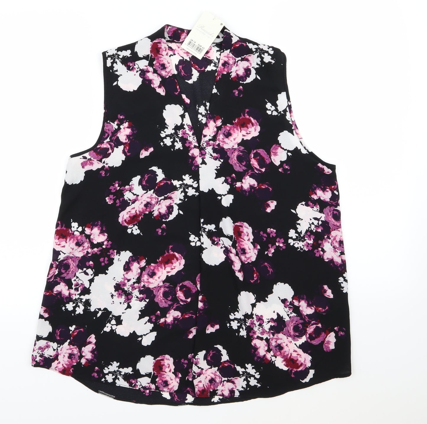 Peacocks Womens Black Floral Chiffon Basic Blouse Size 14