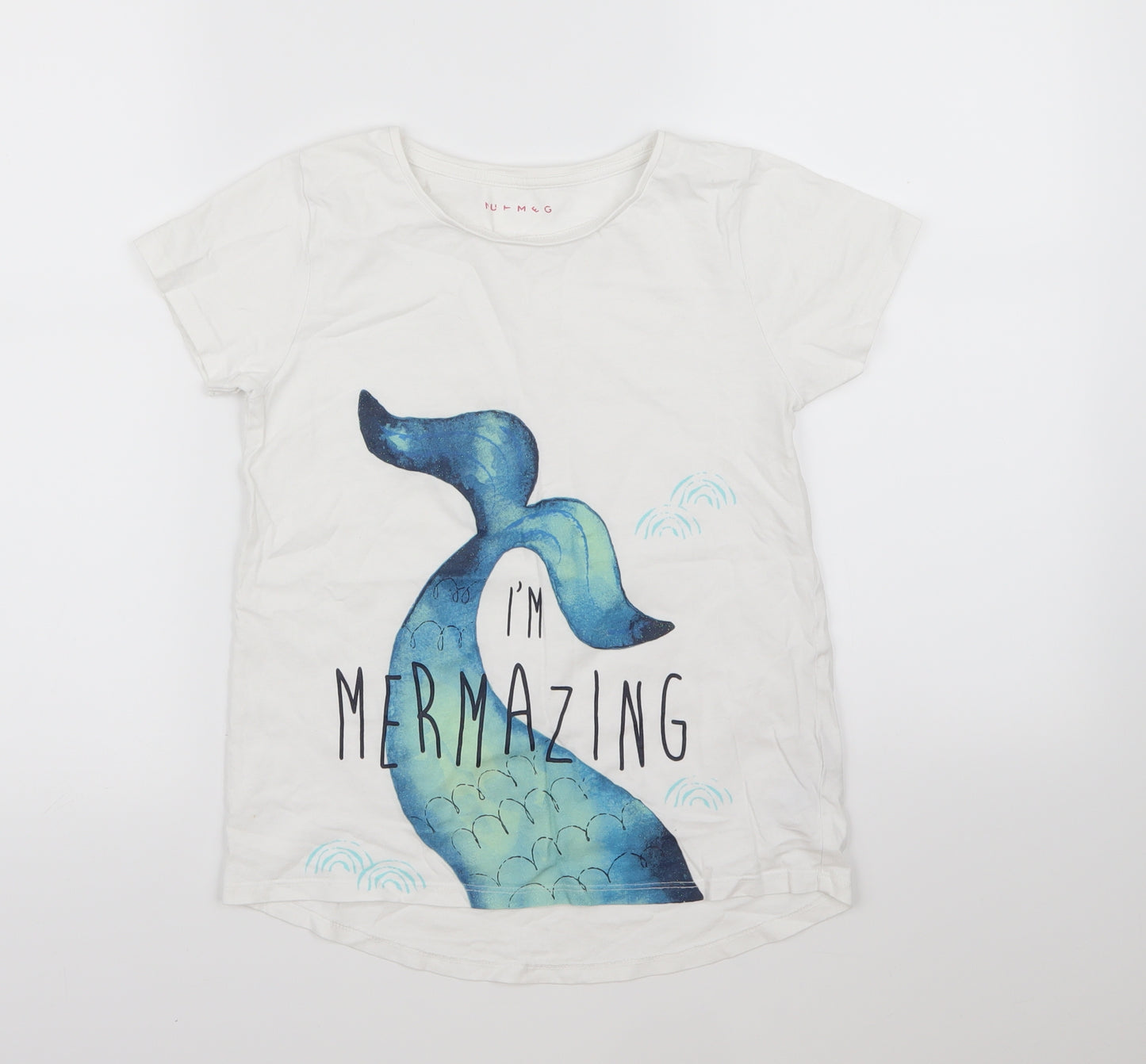 Nutmeg Girls White   Basic T-Shirt Size 11-12 Years  - Mermaid