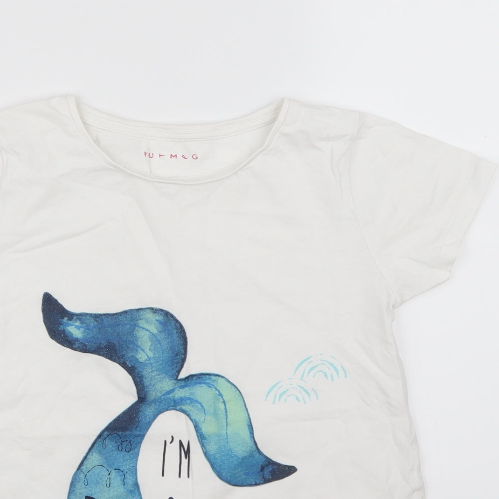 Nutmeg Girls White   Basic T-Shirt Size 11-12 Years  - Mermaid