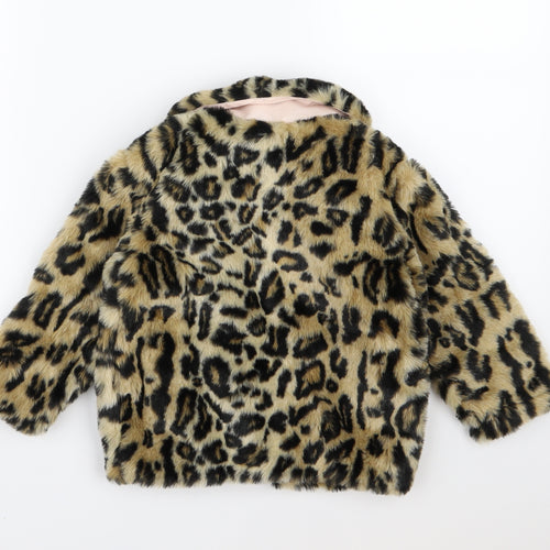 River Island Girls Brown Animal Print Fleece Basic Coat Coat Size 3-4 Years