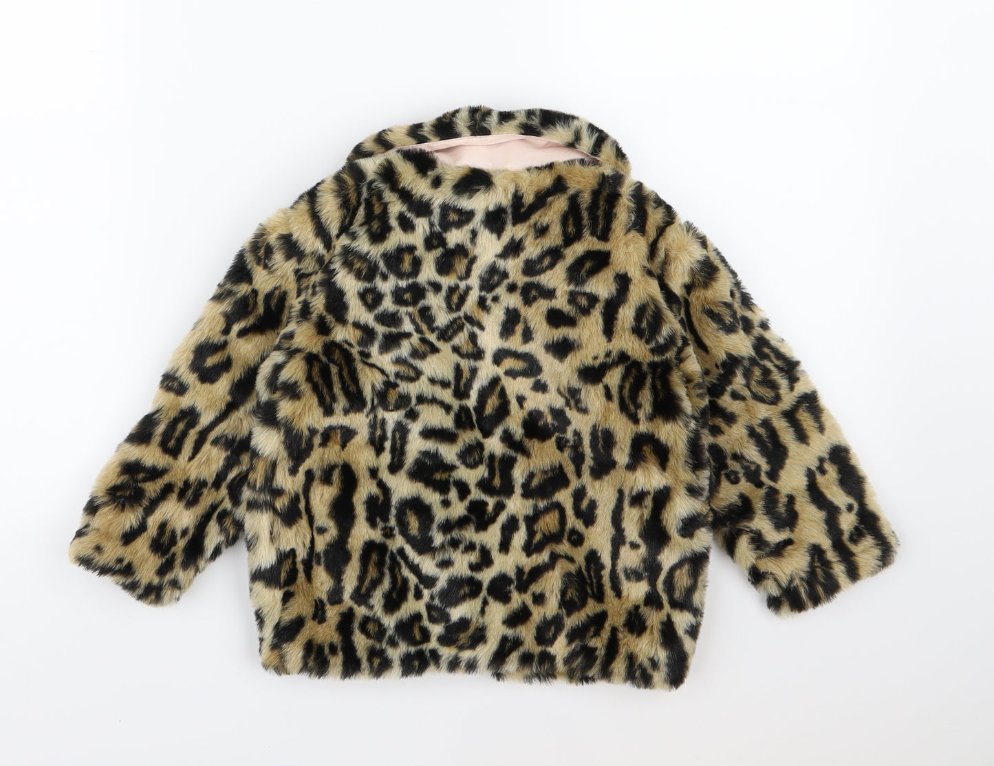River Island Girls Brown Animal Print Fleece Basic Coat Coat Size 3-4 Years