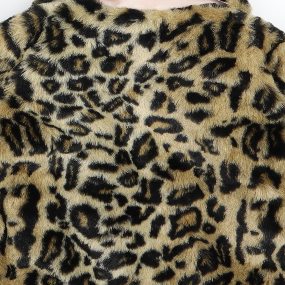 River Island Girls Brown Animal Print Fleece Basic Coat Coat Size 3-4 Years