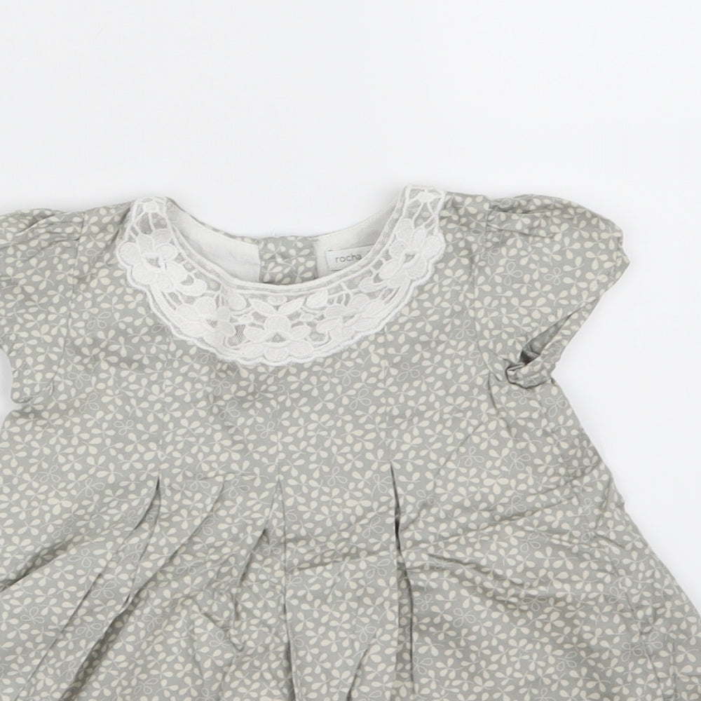 Rocha Little Rocha Girls Grey Floral  T-Shirt Dress  Size 6-9 Months