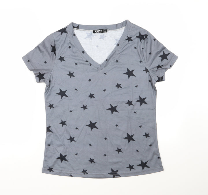 Yoins Womens Grey   Basic T-Shirt Size S  - Star Print