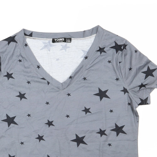 Yoins Womens Grey   Basic T-Shirt Size S  - Star Print