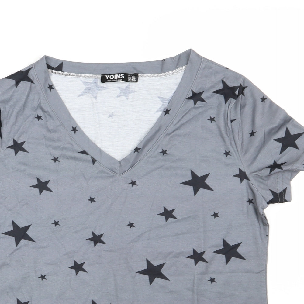 Yoins Womens Grey   Basic T-Shirt Size S  - Star Print