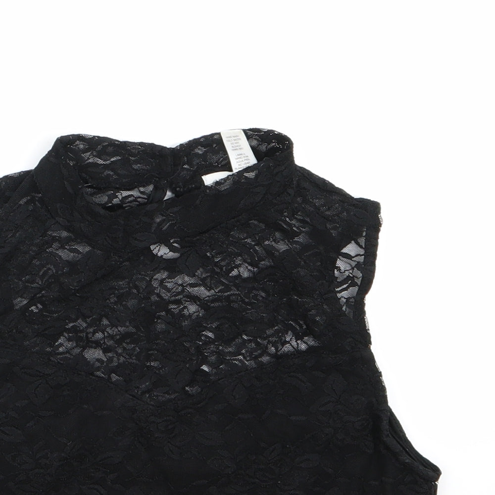 Ambiance Apparel Womens Black  Lace Cropped Tank Size M