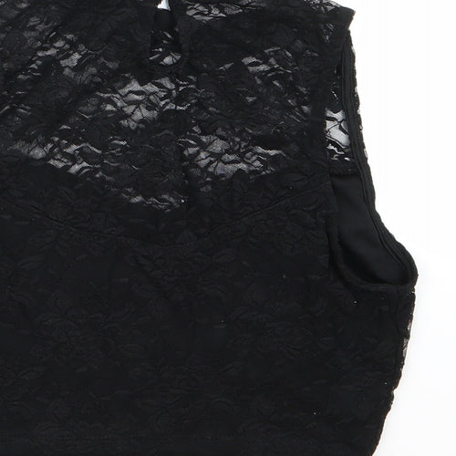 Ambiance Apparel Womens Black  Lace Cropped Tank Size M
