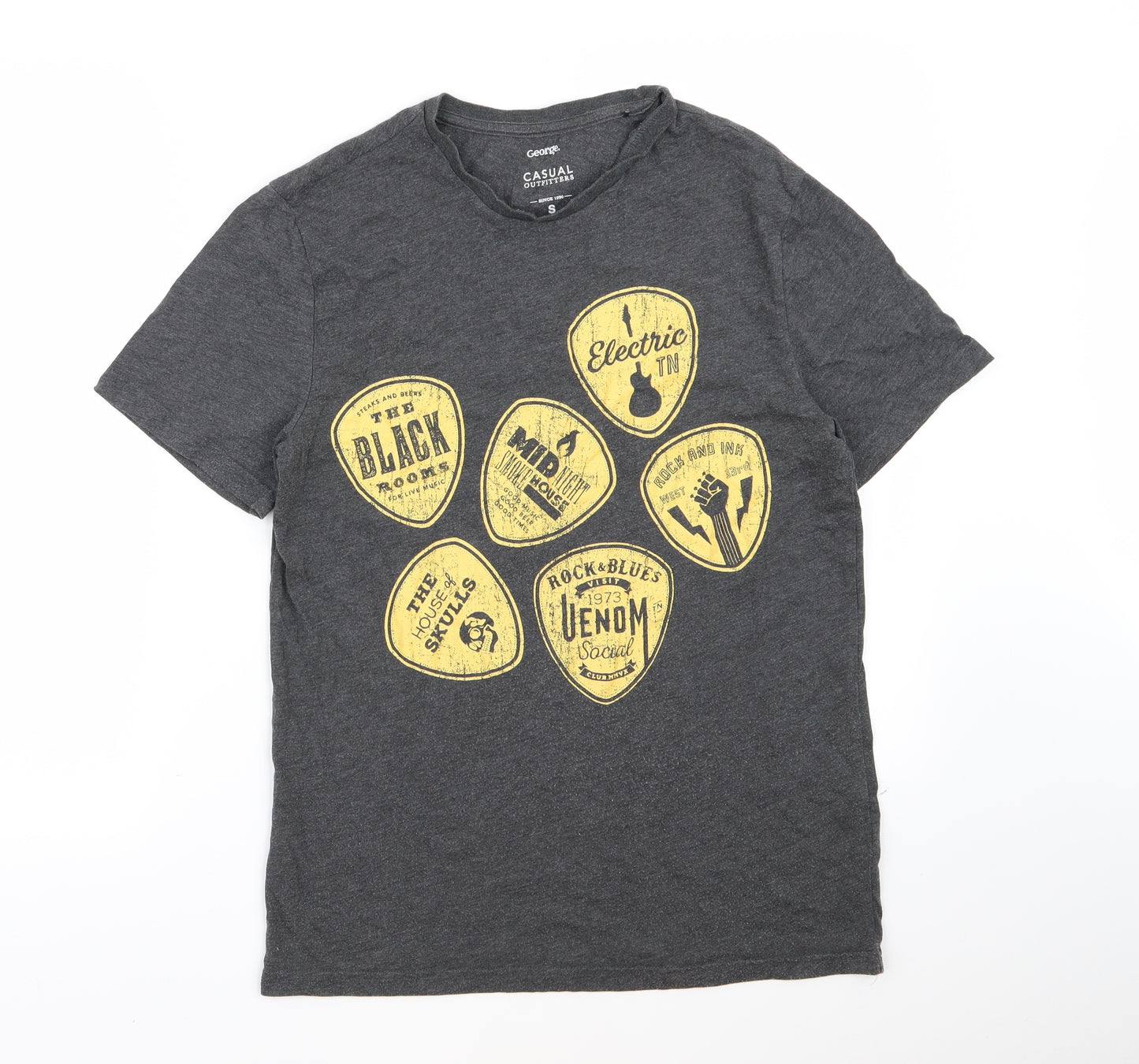 George Mens Grey    T-Shirt Size S  - Guitar print