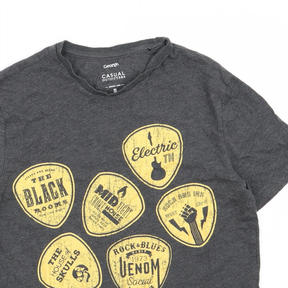 George Mens Grey    T-Shirt Size S  - Guitar print