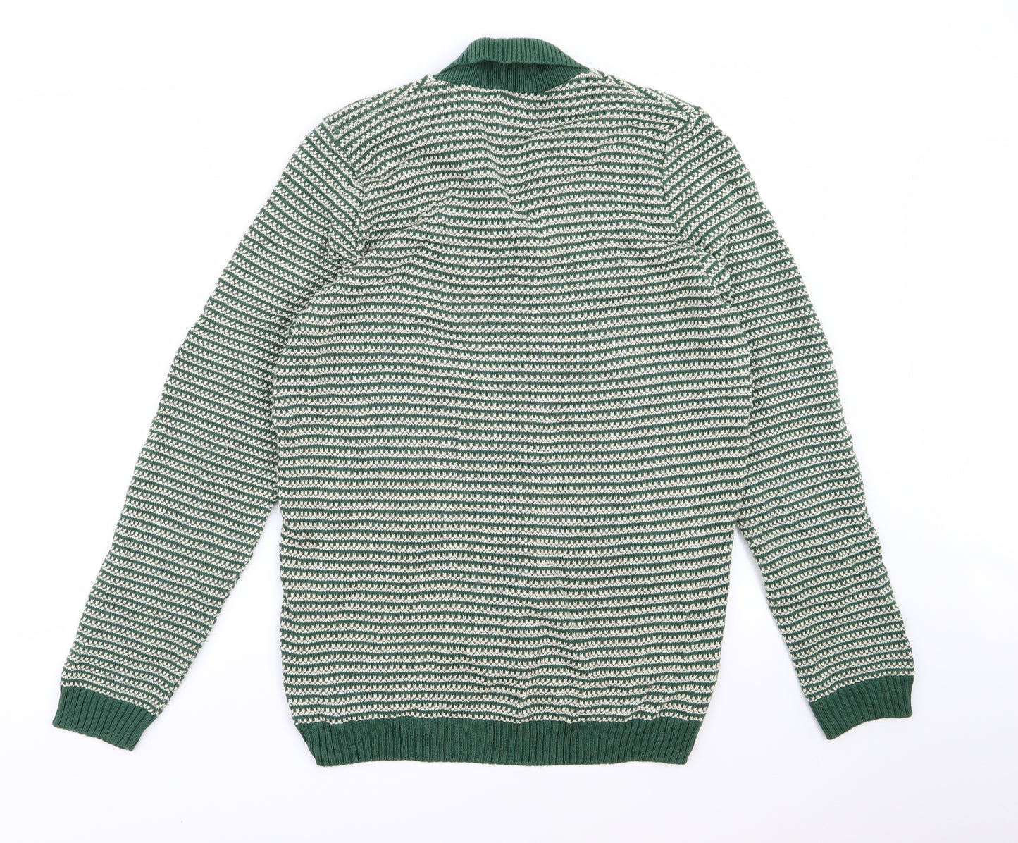 Refectory Mens Green Striped Knit Cardigan Jumper Size M