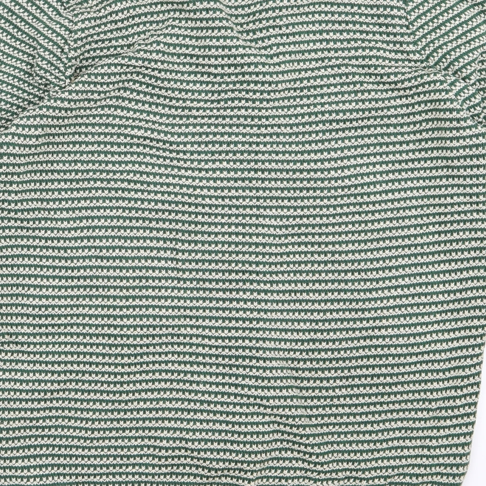 Refectory Mens Green Striped Knit Cardigan Jumper Size M