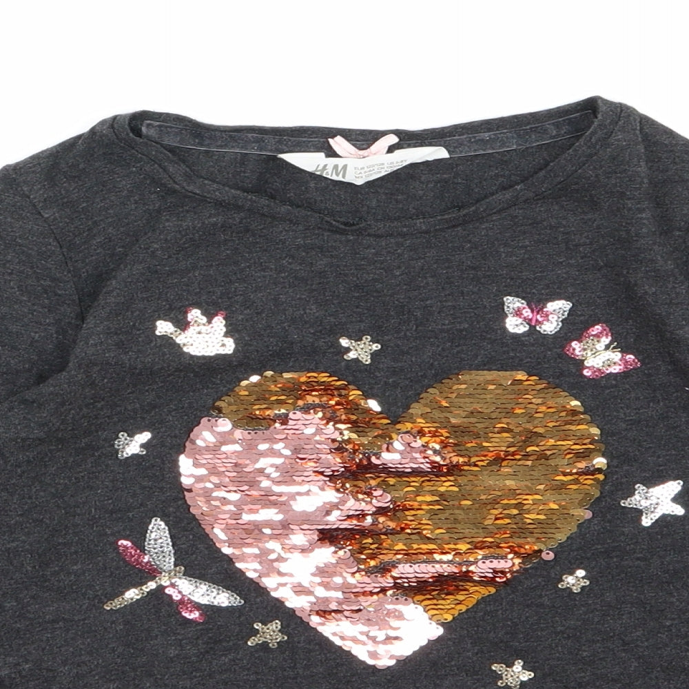 H&M Girls Grey   Basic T-Shirt Size 7-8 Years