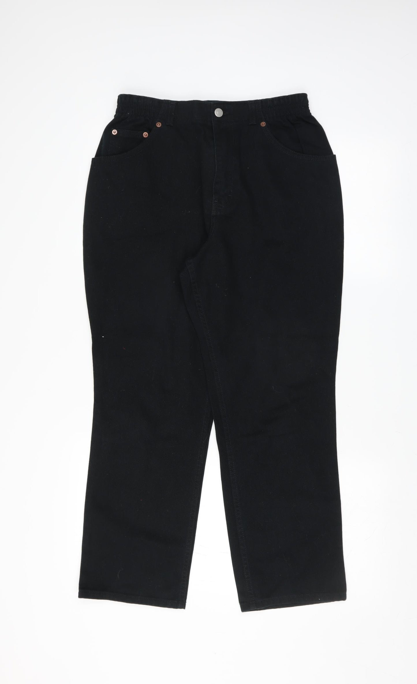 Marks and Spencer Womens Black  Denim Straight Jeans Size 14 L27 in - short Leg