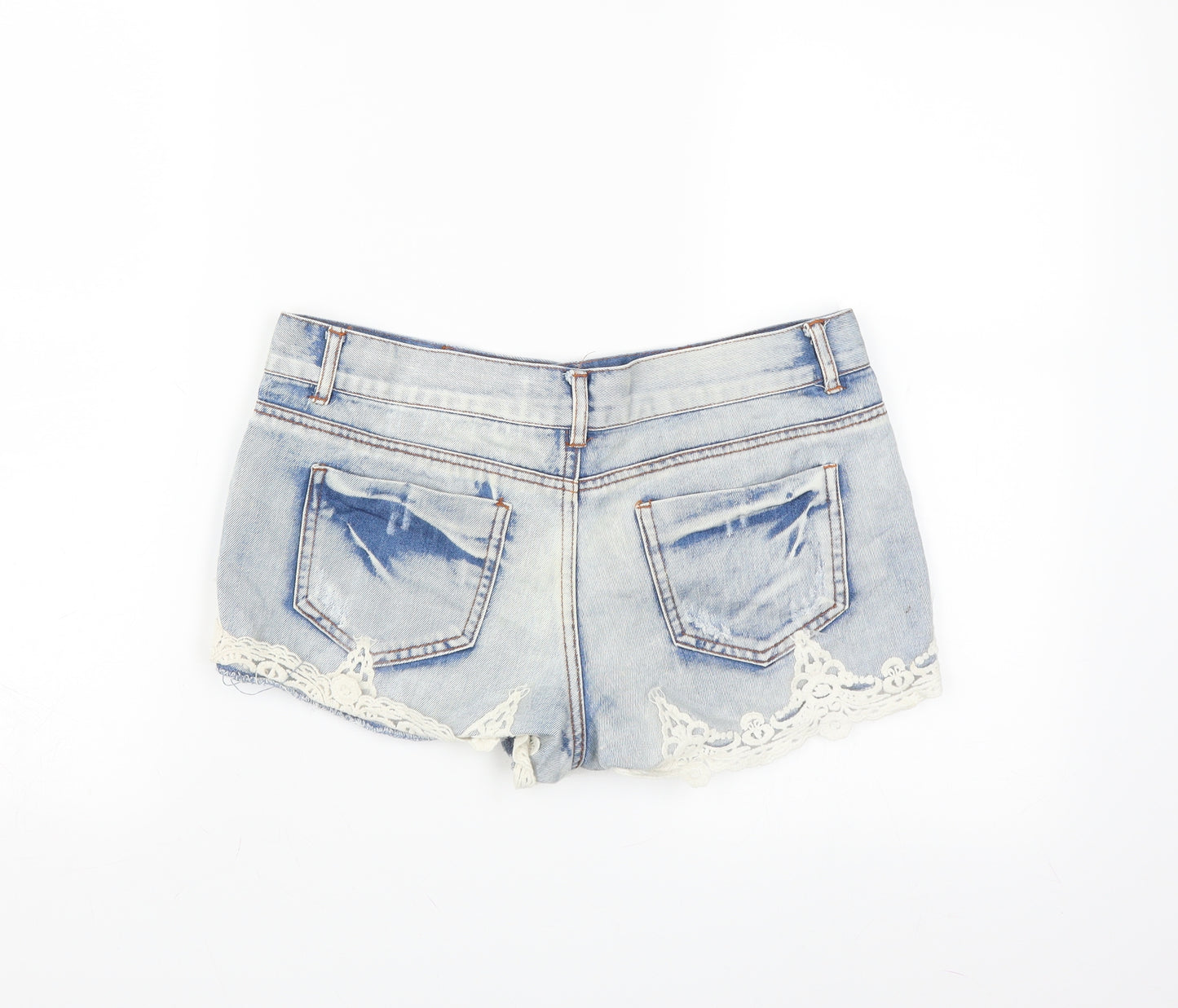 Primark Womens Black  Denim Hot Pants Shorts Size 12 - distressed lace hem