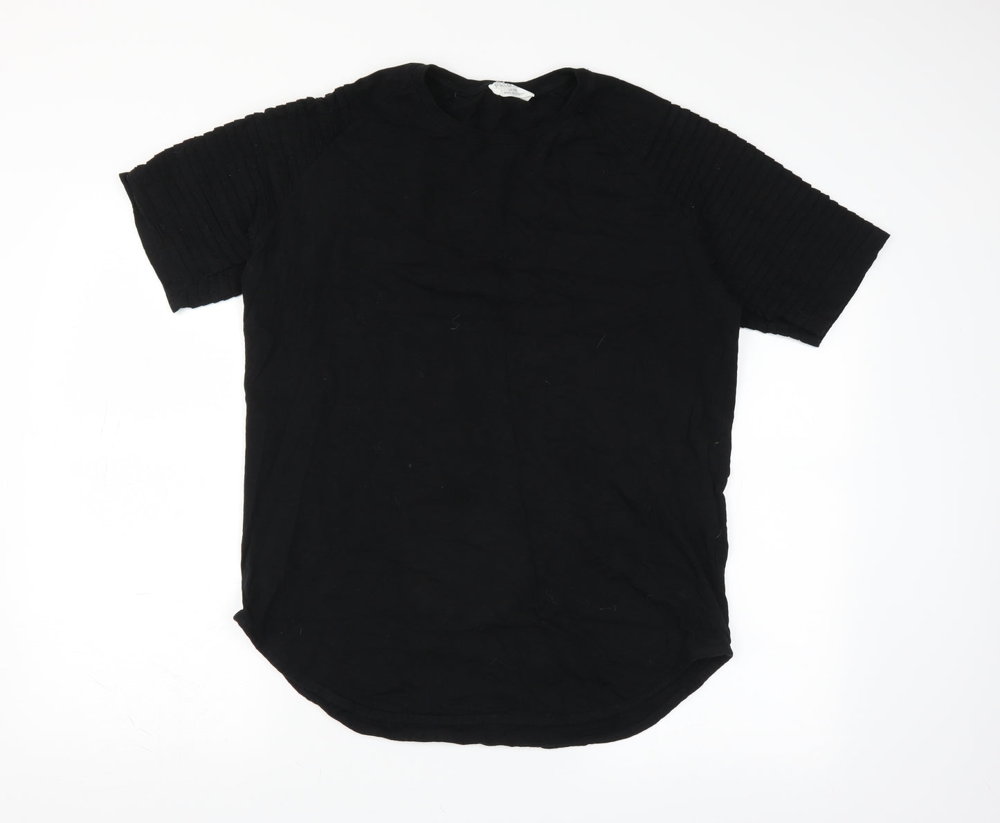 Primark Mens Black    T-Shirt Size L  - ribbed detail on sleeves