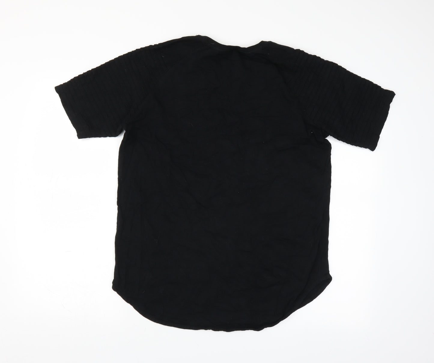 Primark Mens Black    T-Shirt Size L  - ribbed detail on sleeves