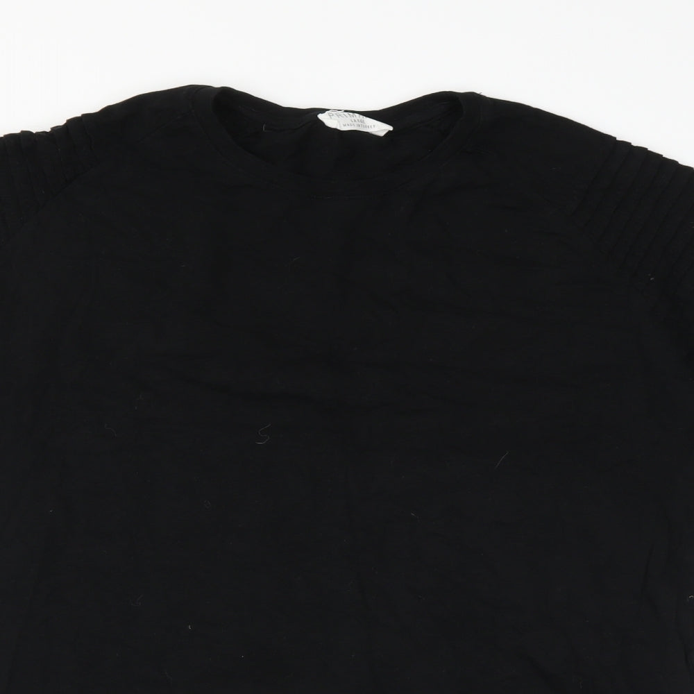 Primark Mens Black    T-Shirt Size L  - ribbed detail on sleeves