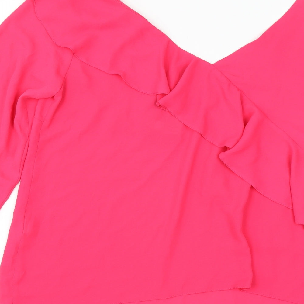 Primark Womens Pink   Basic Blouse Size 16  - one sleeve ruffle detail