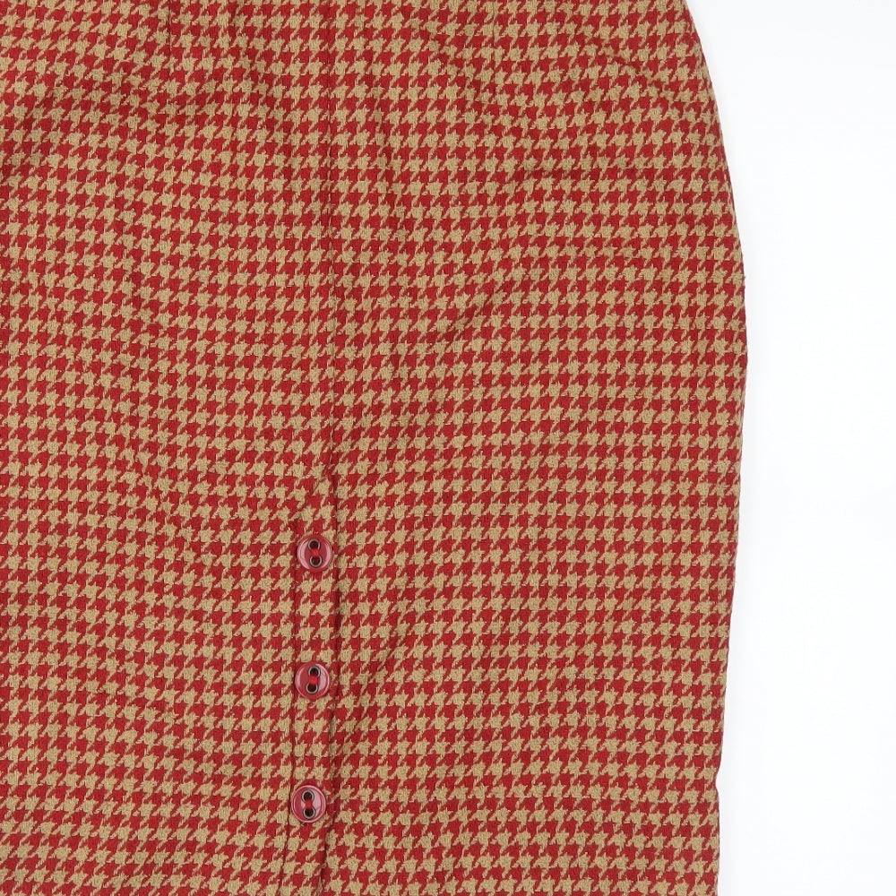 NEXT Womens Red Houndstooth  Straight & Pencil Skirt Size 12  - Button Detail