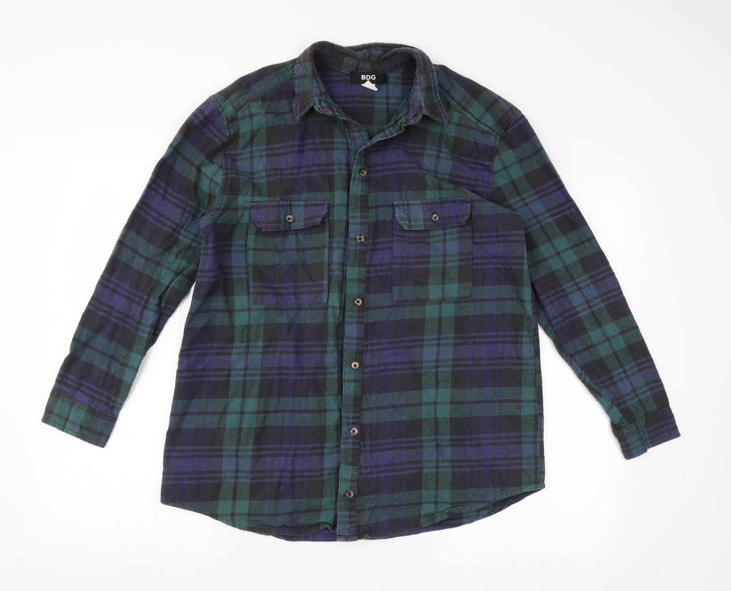 BDG Mens Blue Plaid   Button-Up Size M