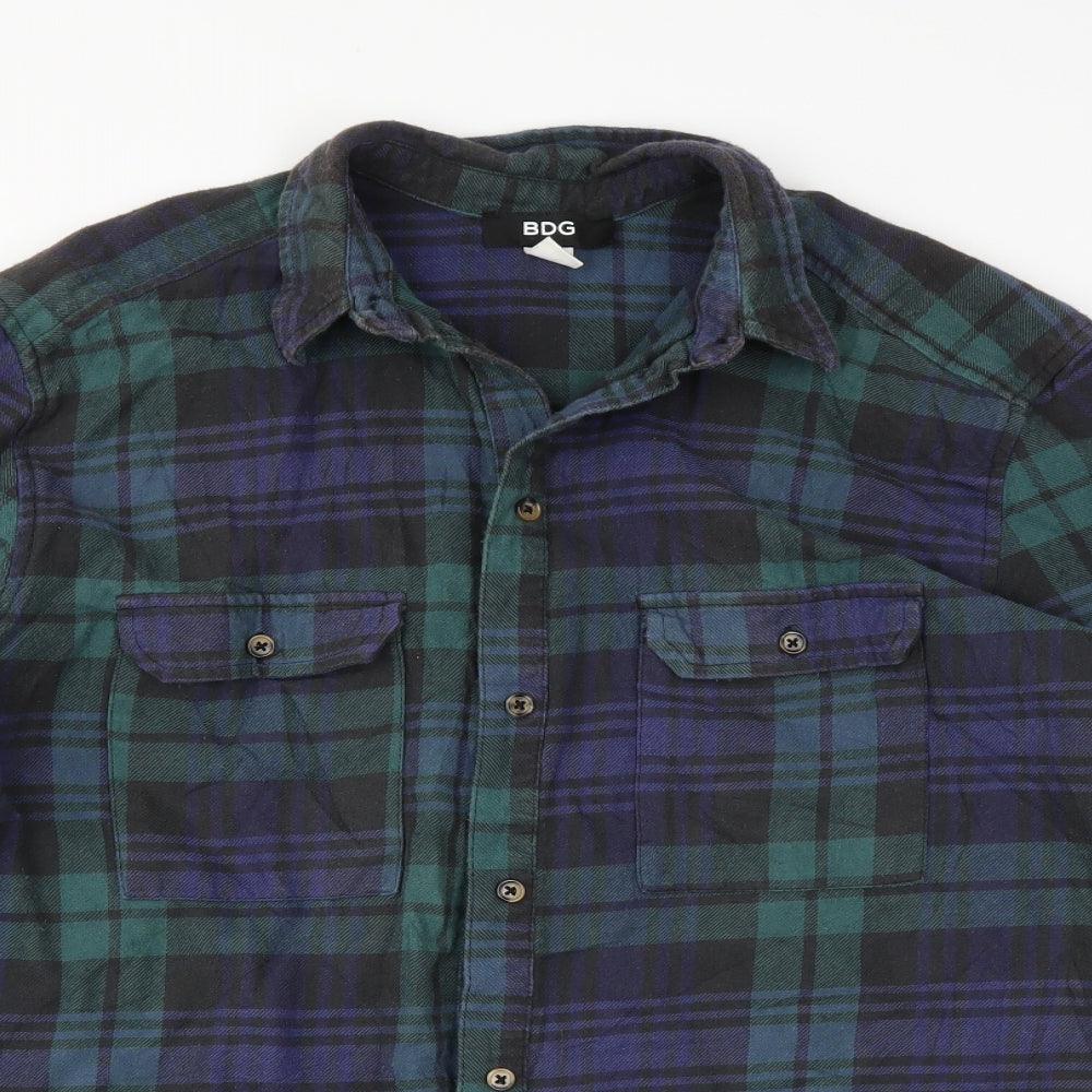 BDG Mens Blue Plaid   Button-Up Size M