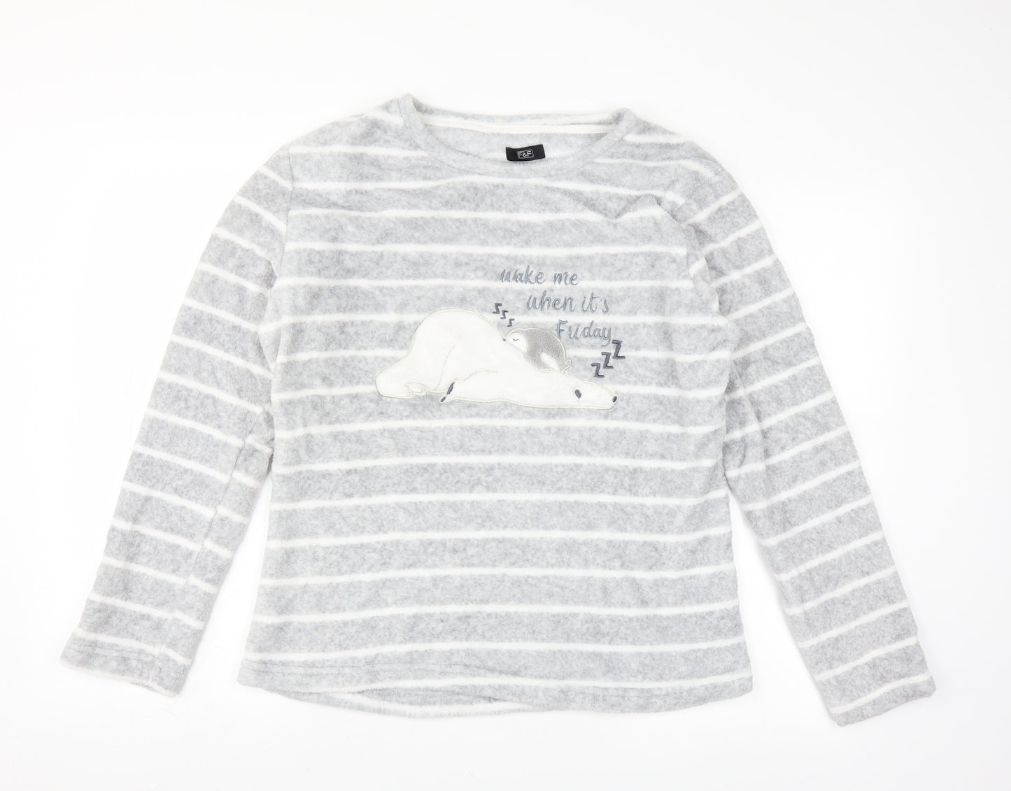 F&F Womens Grey Striped  Top Pyjama Top Size 12  - polar bear fluffy
