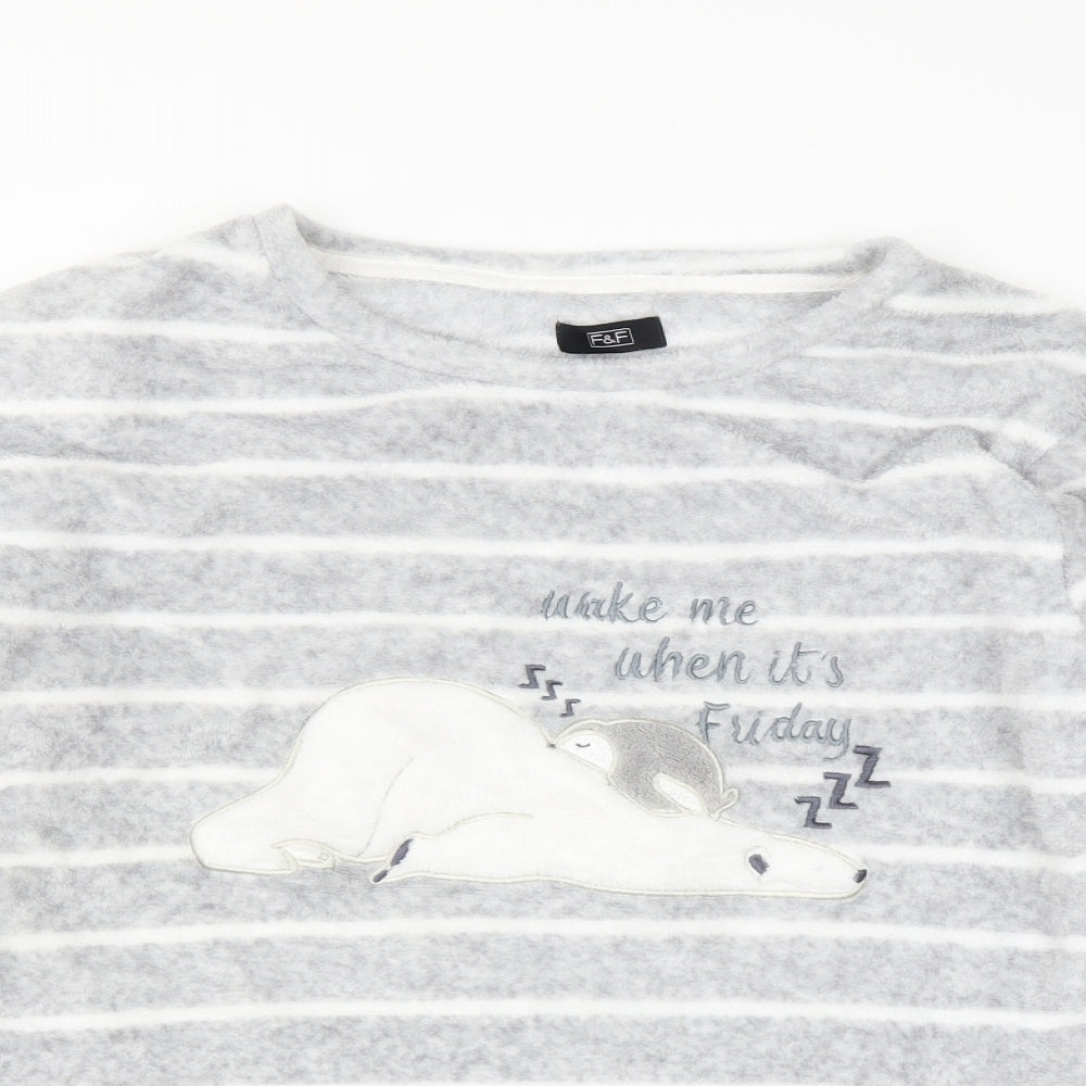 F&F Womens Grey Striped  Top Pyjama Top Size 12  - polar bear fluffy