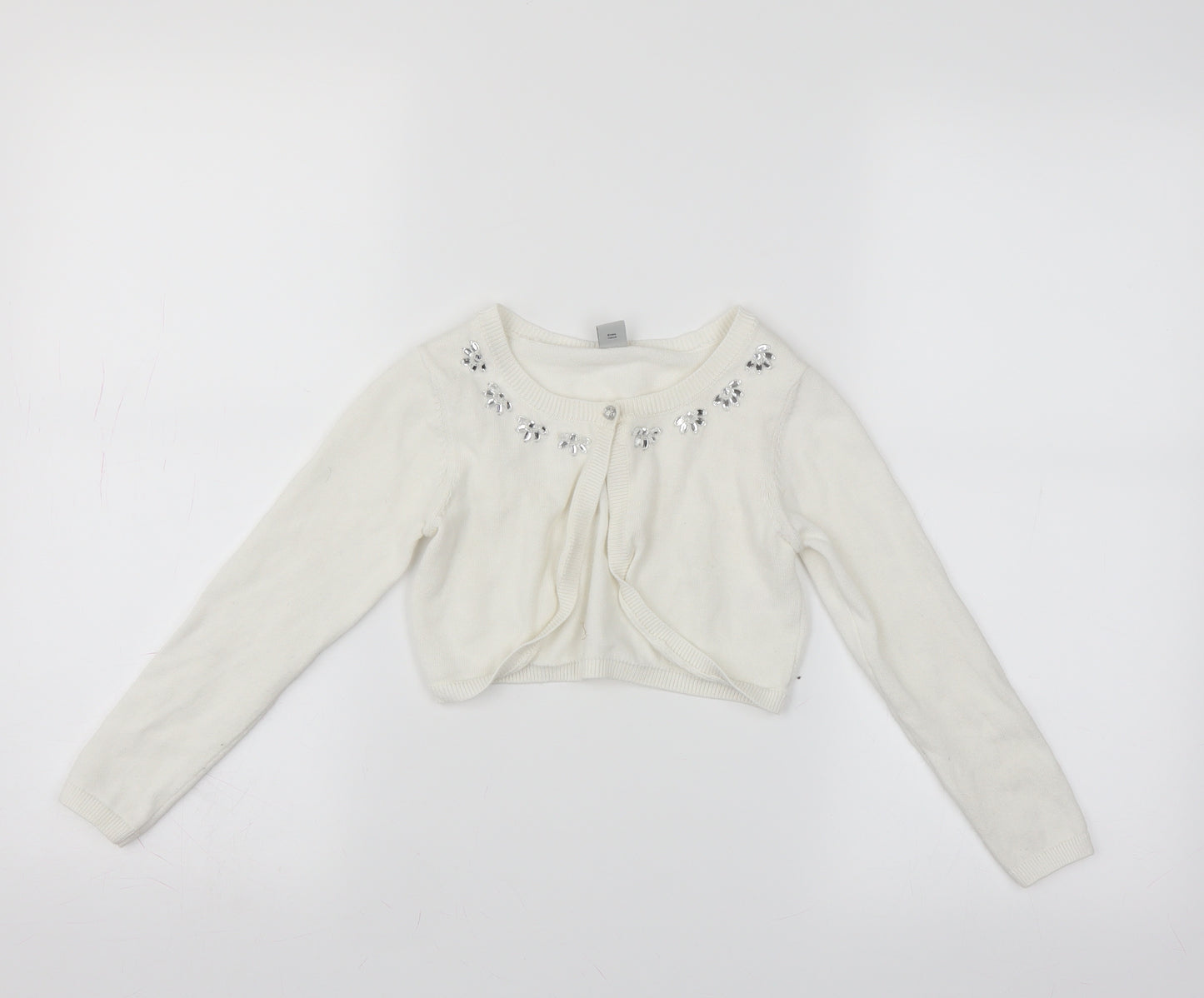 Sainsburys Girls White   Shrug Jumper Size 6 Years  - beaded detail
