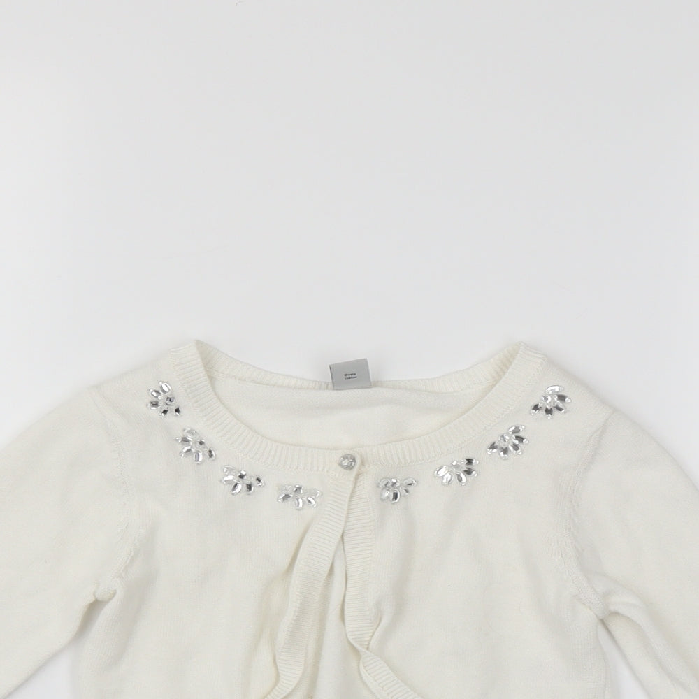 Sainsburys Girls White   Shrug Jumper Size 6 Years  - beaded detail